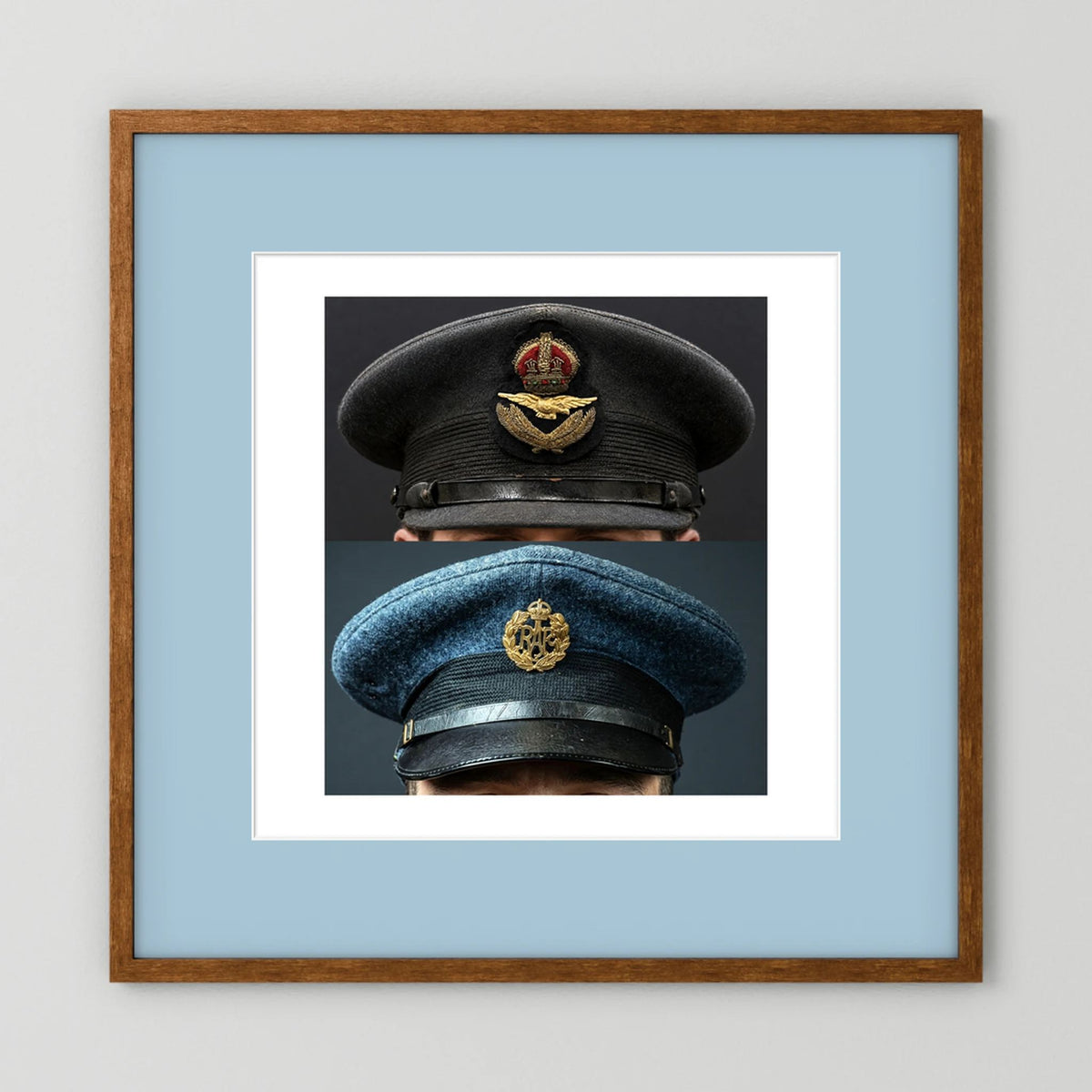 Composite image showing Royal Air Force Visor Caps. Pilot Officer and Ordinary Airman