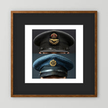 Composite image showing Royal Air Force Visor Caps. Pilot Officer and Ordinary Airman