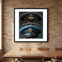 Composite image showing Royal Air Force Visor Caps. Pilot Officer and Ordinary Airman