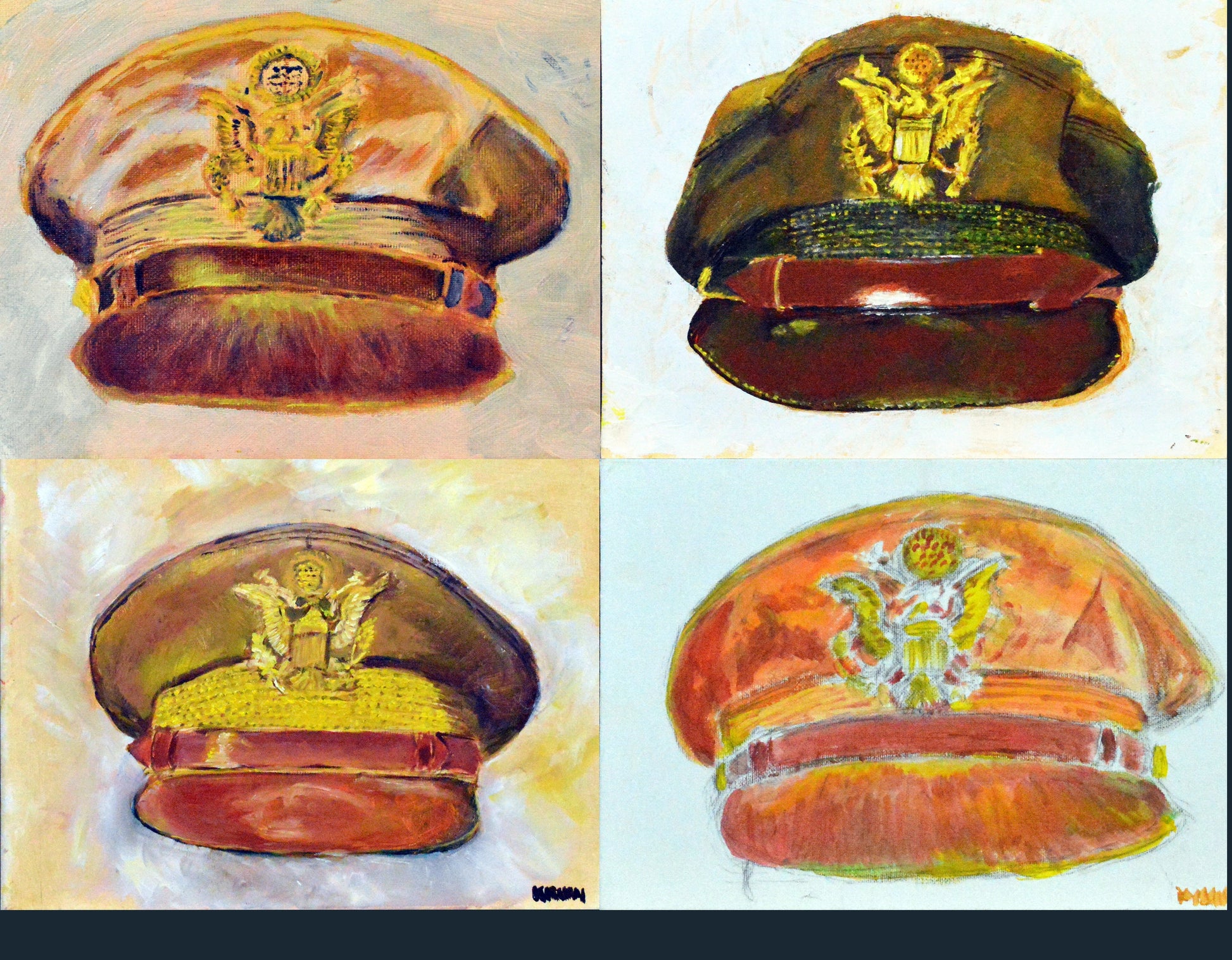 Royal Air Force World War Two Officer and Enlisted Ordinary Airman Visor Caps. Art Print - Art goes to War