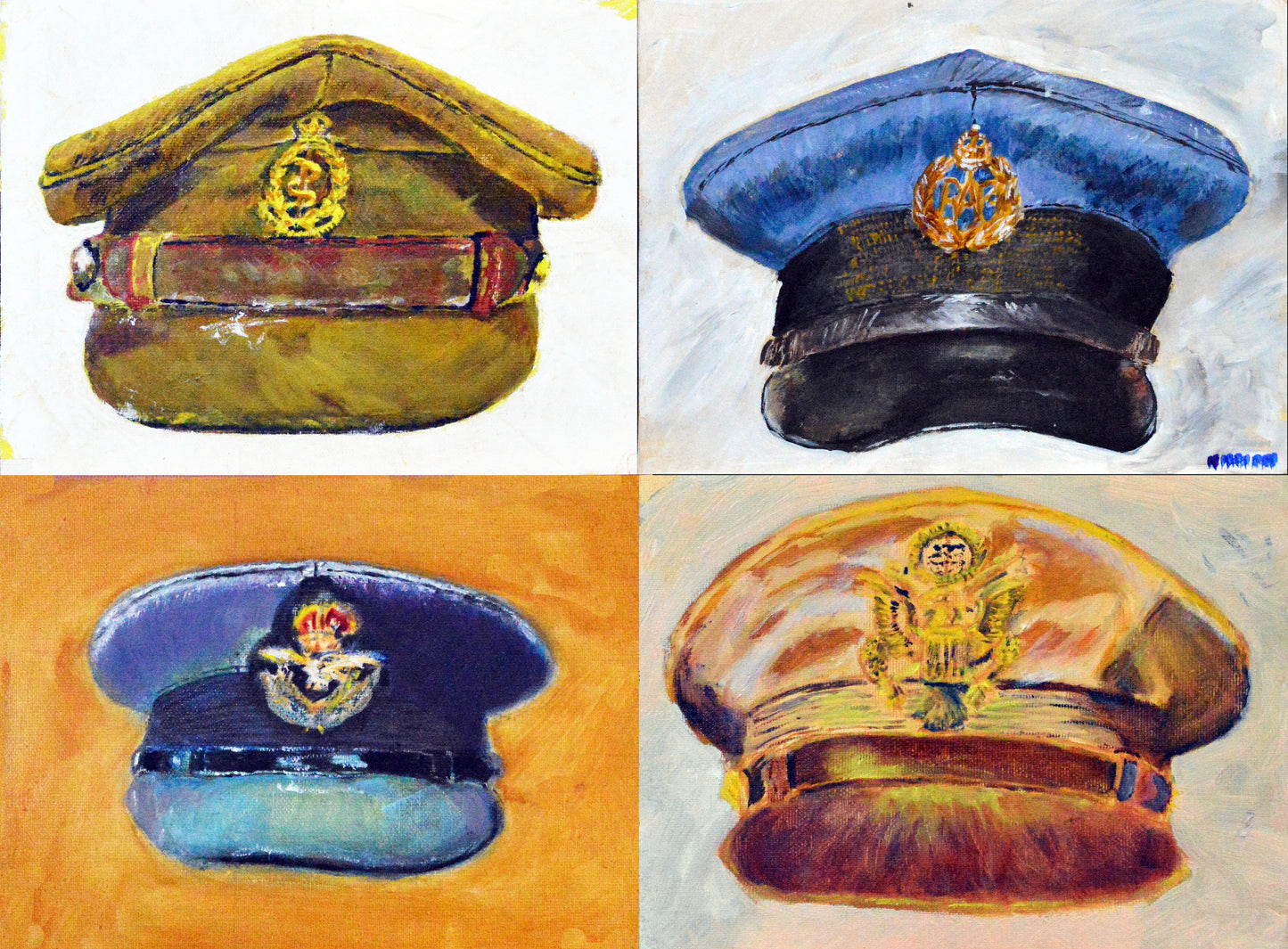 Royal Air Force World War Two Officer and Enlisted Ordinary Airman Visor Caps. Art Print - Art goes to War