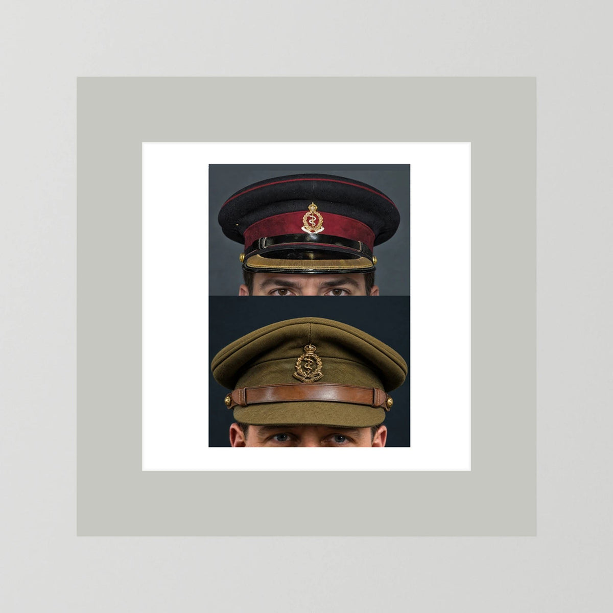 Royal Army Medical Corps Dress and Undress Visor Caps — composite presentation mockup