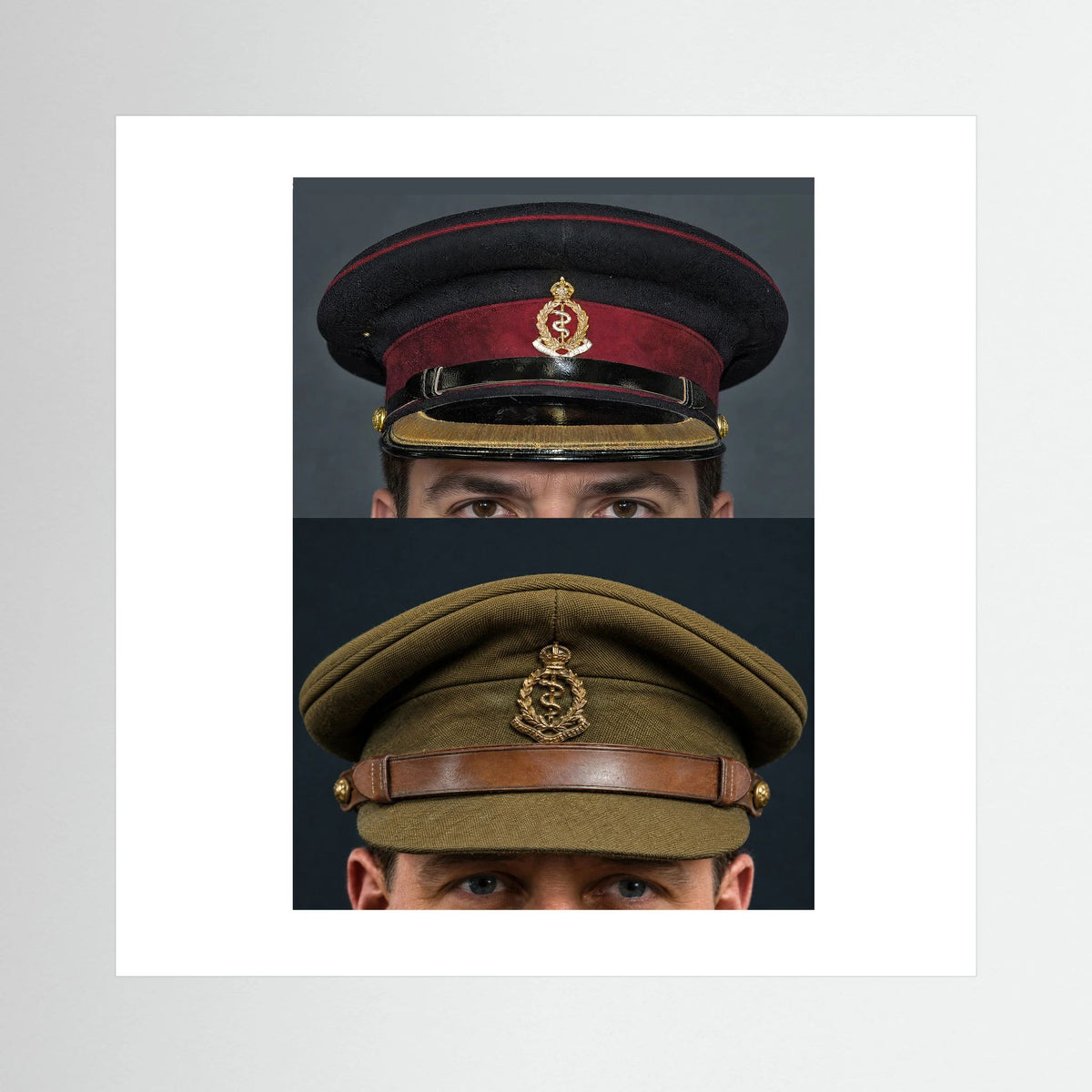 Royal Army Medical Corps Dress and Undress Visor Caps — composite presentation mockup