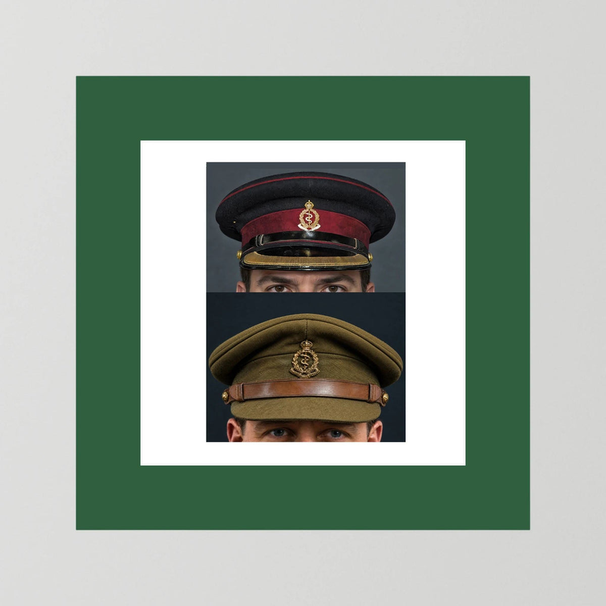 Royal Army Medical Corps Dress and Undress Visor Caps — composite presentation mockup