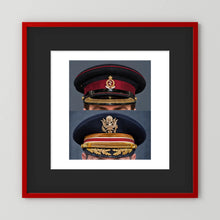 Composite image showing Royal Army Medical Corps Dress WWII and US Army Medical Department Dress Cap Post War
