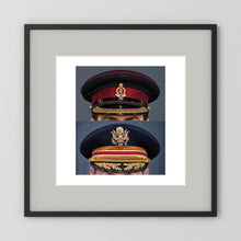 Composite image showing Royal Army Medical Corps Dress WWII and US Army Medical Department Dress Cap Post War