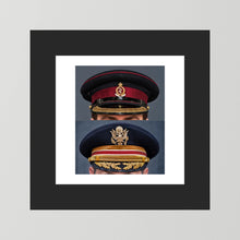 Composite image showing Royal Army Medical Corps Dress WWII and US Army Medical Department Dress Cap Post War