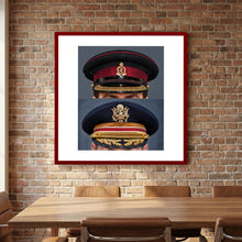 Composite image showing Royal Army Medical Corps Dress WWII and US Army Medical Department Dress Cap Post War