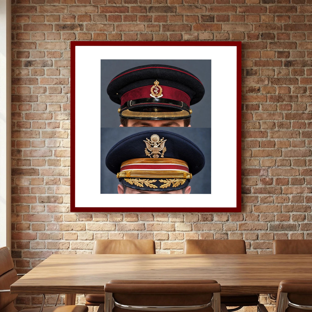 Composite image showing Royal Army Medical Corps Dress WWII and US Army Medical Department Dress Cap Post War