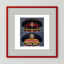Composite image showing Royal Army Medical Corps Dress WWII and US Army Medical Department Dress Cap Post War