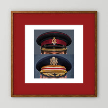 Composite image showing Royal Army Medical Corps Dress WWII and US Army Medical Department Dress Cap Post War