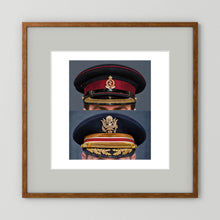 Composite image showing Royal Army Medical Corps Dress WWII and US Army Medical Department Dress Cap Post War