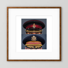 Composite image showing Royal Army Medical Corps Dress WWII and US Army Medical Department Dress Cap Post War