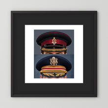 Composite image showing Royal Army Medical Corps Dress WWII and US Army Medical Department Dress Cap Post War