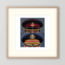 Composite image showing Royal Army Medical Corps Dress WWII and US Army Medical Department Dress Cap Post War
