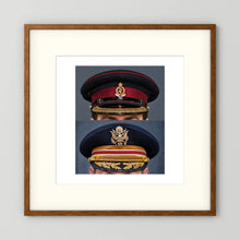 Composite image showing Royal Army Medical Corps Dress WWII and US Army Medical Department Dress Cap Post War
