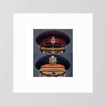 Composite image showing Royal Army Medical Corps Dress WWII and US Army Medical Department Dress Cap Post War