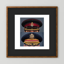 Composite image showing Royal Army Medical Corps Dress WWII and US Army Medical Department Dress Cap Post War