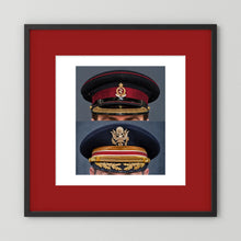 Composite image showing Royal Army Medical Corps Dress WWII and US Army Medical Department Dress Cap Post War