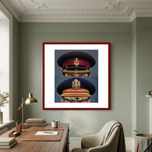 Composite image showing Royal Army Medical Corps Dress WWII and US Army Medical Department Dress Cap Post War