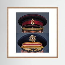 Composite image showing Royal Army Medical Corps Dress WWII and US Army Medical Department Dress Cap Post War