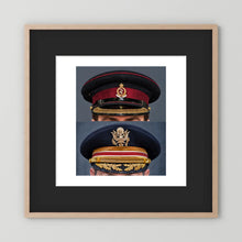 Composite image showing Royal Army Medical Corps Dress WWII and US Army Medical Department Dress Cap Post War
