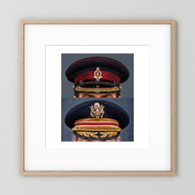 Composite image showing Royal Army Medical Corps Dress WWII and US Army Medical Department Dress Cap Post War