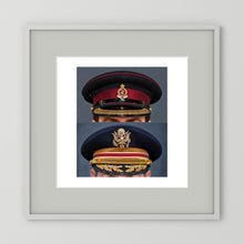 Composite image showing Royal Army Medical Corps Dress WWII and US Army Medical Department Dress Cap Post War