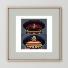 Composite image showing Royal Army Medical Corps Dress WWII and US Army Medical Department Dress Cap Post War