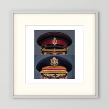 Composite image showing Royal Army Medical Corps Dress WWII and US Army Medical Department Dress Cap Post War