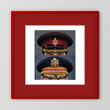 Composite image showing Royal Army Medical Corps Dress WWII and US Army Medical Department Dress Cap Post War