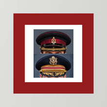 Composite image showing Royal Army Medical Corps Dress WWII and US Army Medical Department Dress Cap Post War