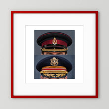 Composite image showing Royal Army Medical Corps Dress WWII and US Army Medical Department Dress Cap Post War