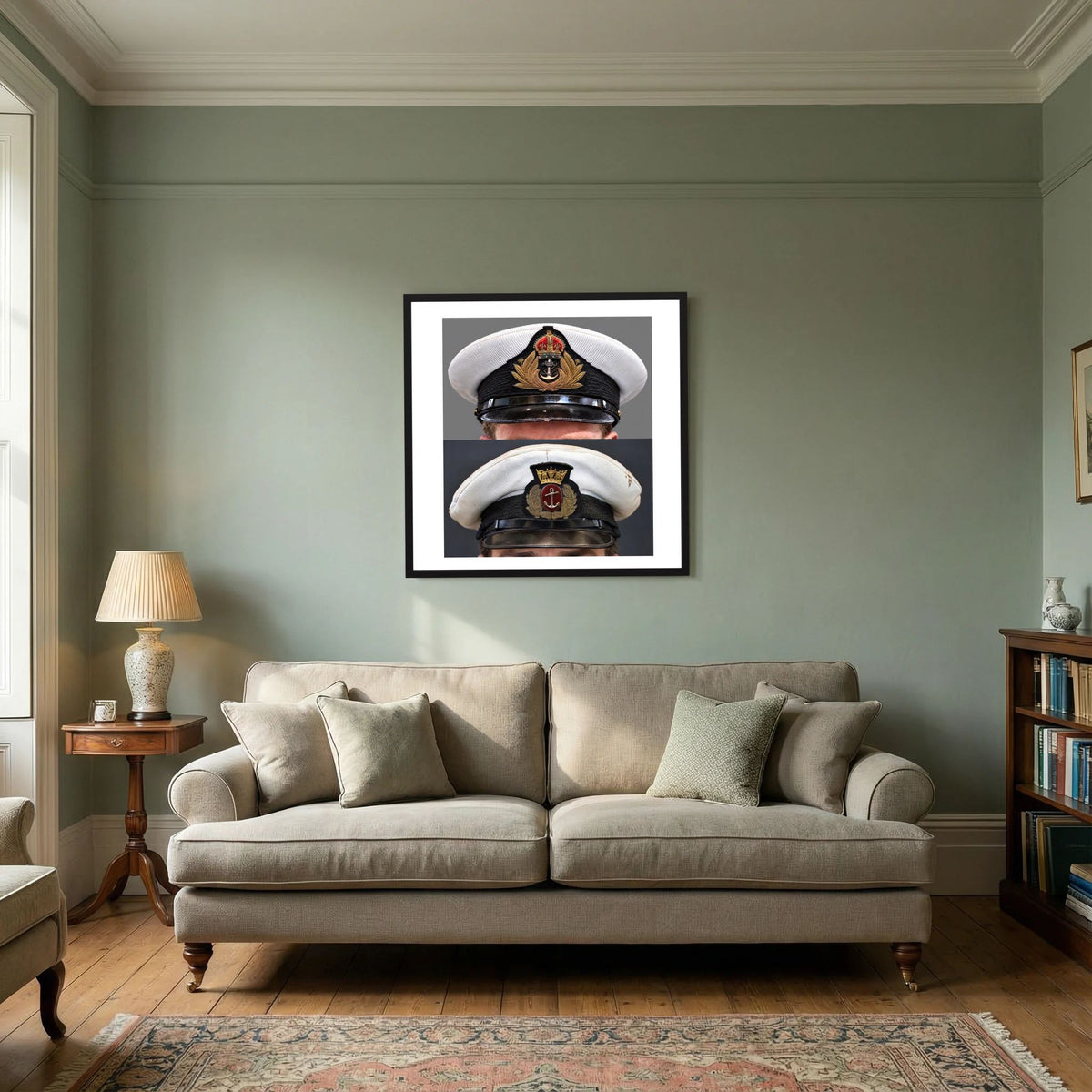 Royal Navy and Merchant Navy Visor Caps, WWII — composite presentation mockup