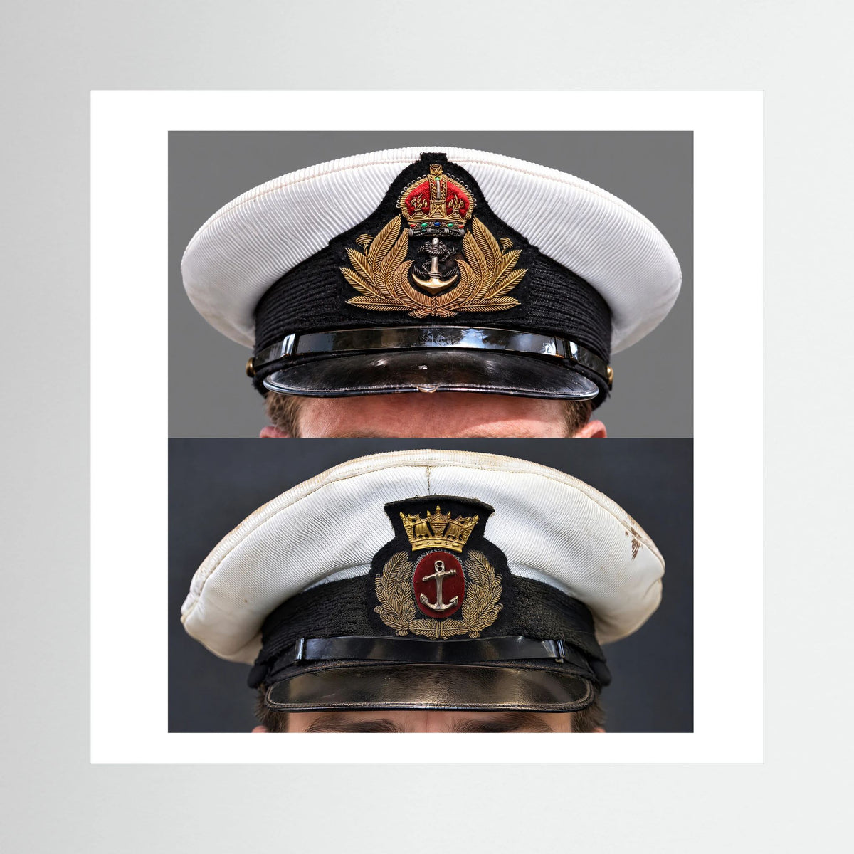 Royal Navy and Merchant Navy Visor Caps, WWII — composite presentation mockup