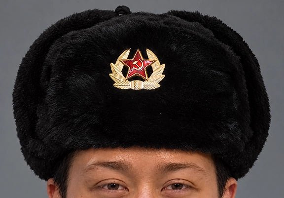 Photograph of Russian Ushanka, Military with Soviet Army Insignia