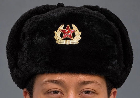 Photograph of Russian Ushanka, Military with Soviet Army Insignia