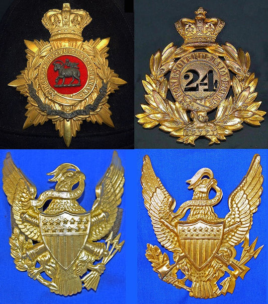 Spanish American Infantry & Artillery, 24th Regt. of Foot, Royal West Surrey Victorian Helmet Plates. Combination Image. Photograph - Art goes to War