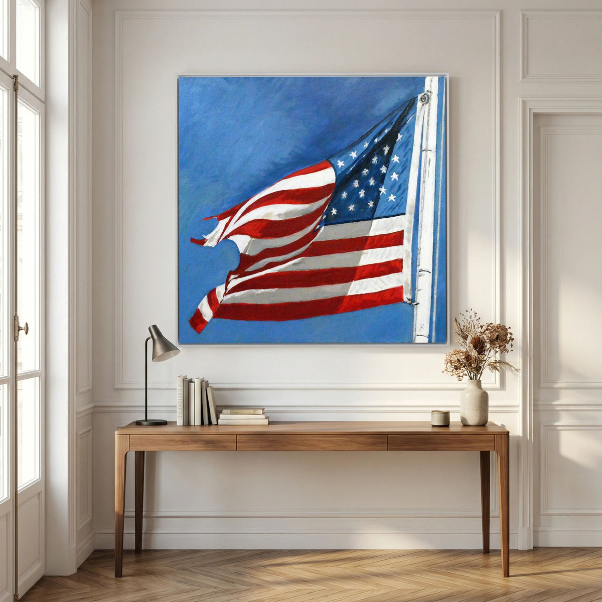 Stars & Stripes facing left — art print presentation mockup
