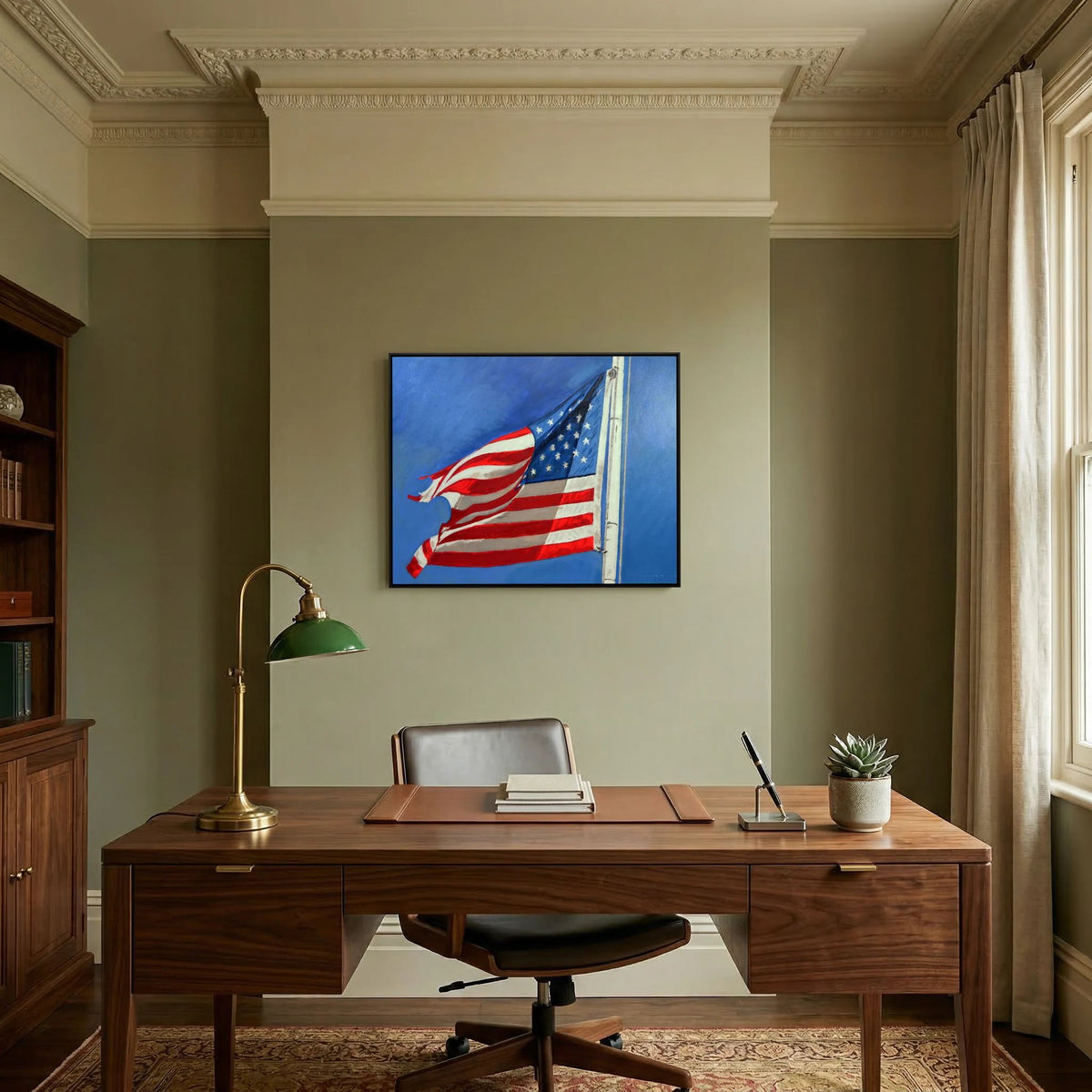 Stars & Stripes — art print displayed in a dark oak frame mockup