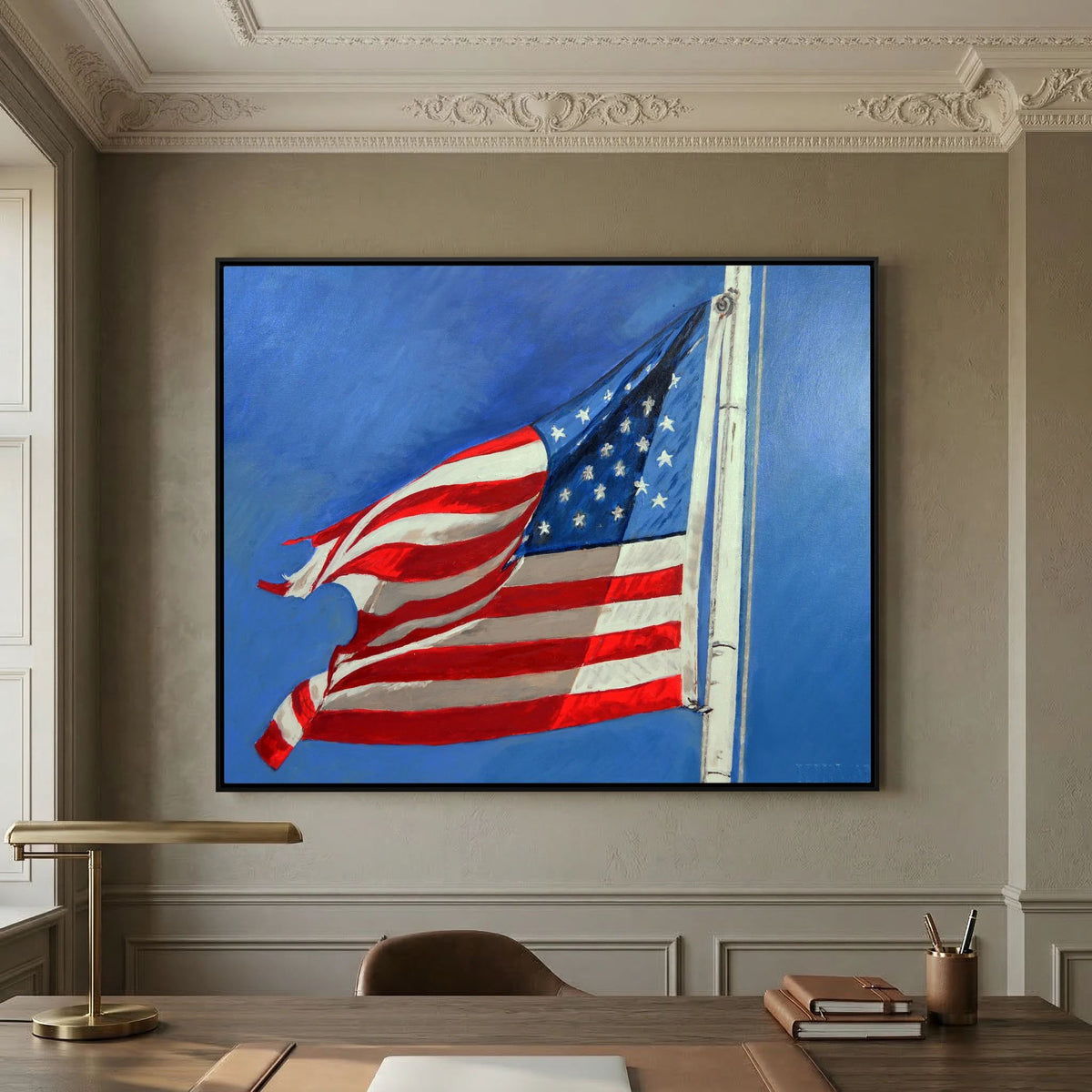 Stars & Stripes — art print displayed in a dark oak frame mockup