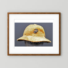 Sun Helmet, USMC, World War Two — photograph displayed in a black wood frame mockup