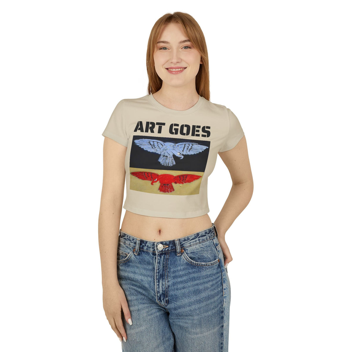 Tee. Graphic Baby Tee — "Art Goes to War" Red & Blue Eagle - Art goes to War