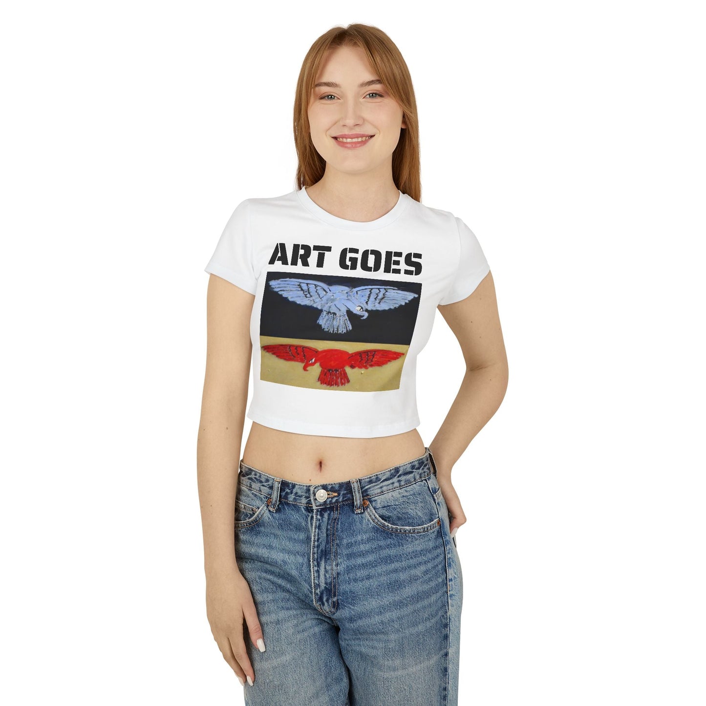 Tee. Graphic Baby Tee — "Art Goes to War" Red & Blue Eagle - Art goes to War