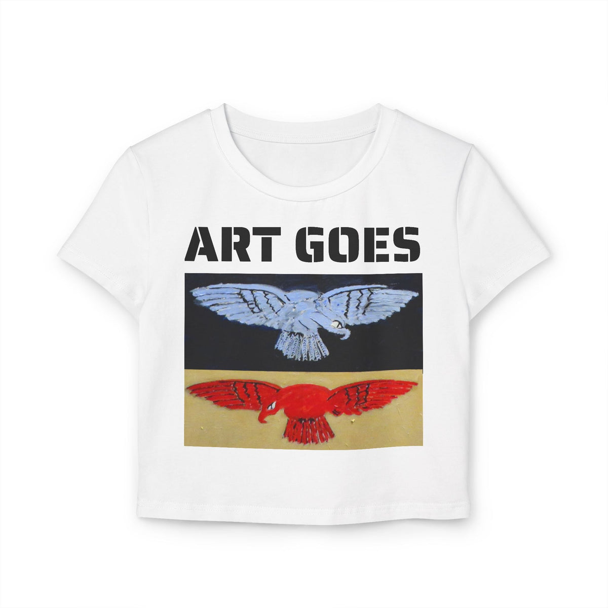 Tee. Graphic Baby Tee — "Art Goes to War" Red & Blue Eagle - Art goes to War