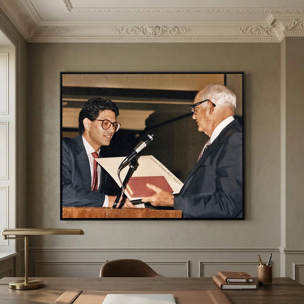 The Artist, University of Missouri, Kansa City Residency Graduation — artwork displayed in a dark oak frame mockup
