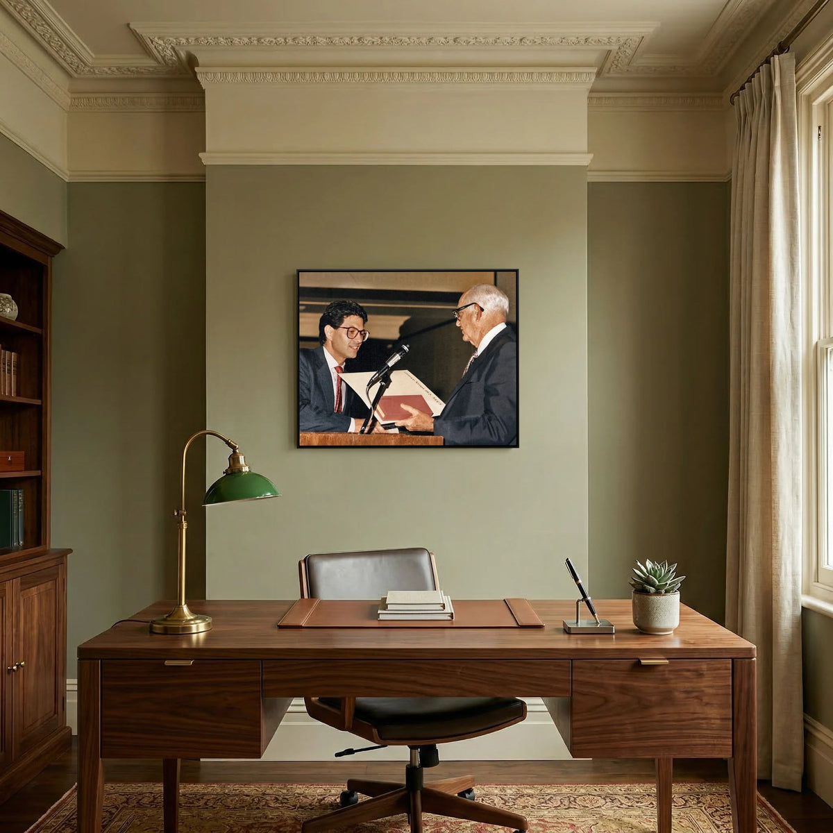 The Artist, University of Missouri, Kansa City Residency Graduation — artwork displayed in a dark oak frame mockup