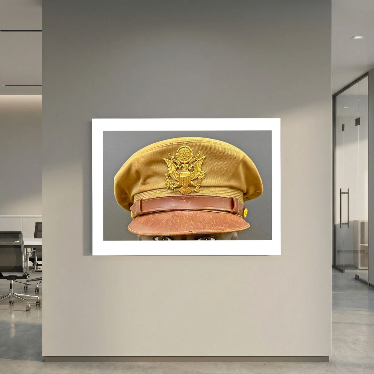 US Army Air Force, USAAF Tropical (light) Crusher Pilot Officer WW2 Visor Cap. Photograph - Art goes to War