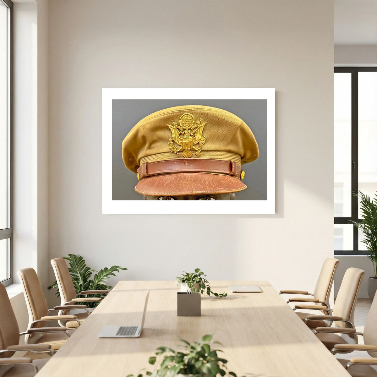 US Army Air Force, USAAF Tropical (light) Crusher Pilot Officer WW2 Visor Cap. Photograph - Art goes to War
