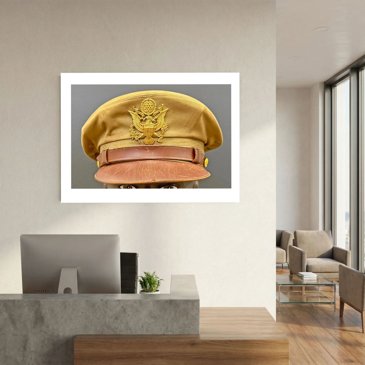 US Army Air Force, USAAF Tropical (light) Crusher Pilot Officer WW2 Visor Cap. Photograph - Art goes to War